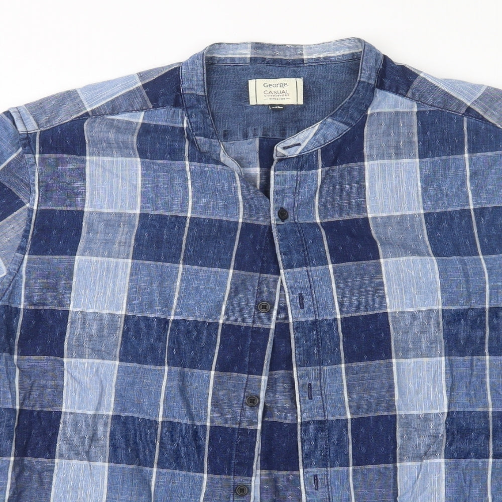 George Mens Blue Check   Button-Up Size XL