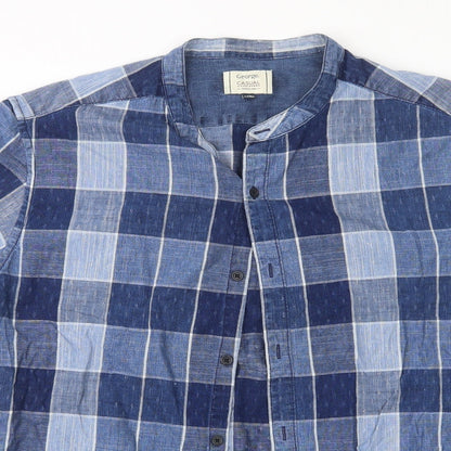 George Mens Blue Check   Button-Up Size XL