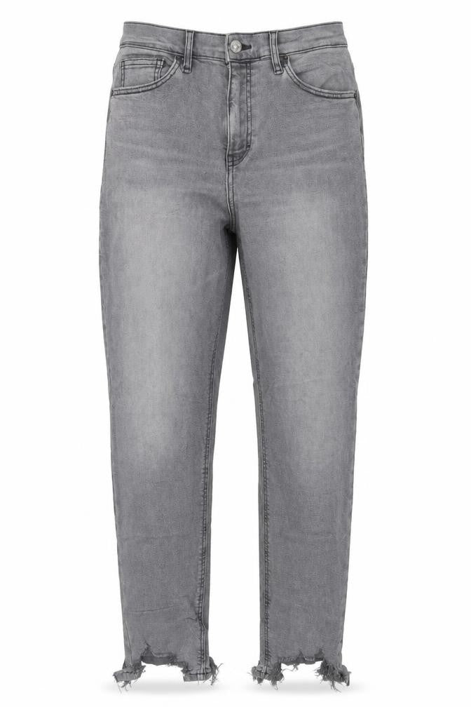 Front view of Topshop women’s grey denim straight jeans, size UK 26, in, 26-inch leg