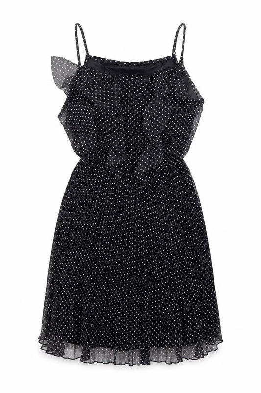 Front view of Uttam London women’s black polka dot mini, size S
