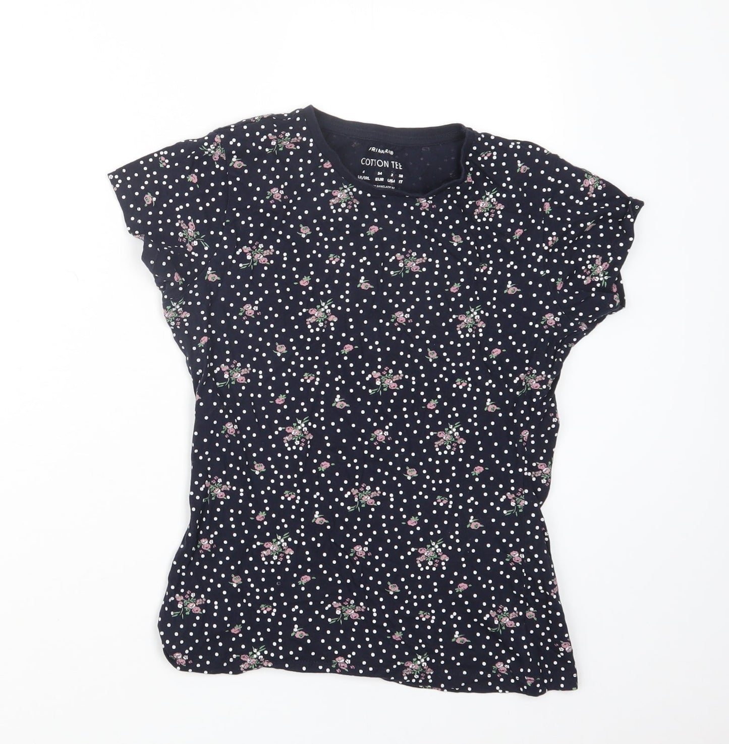 Primark Womens Blue Geometric  Basic T-Shirt Size 6