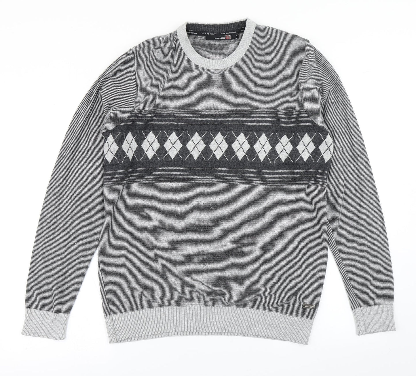 Colin Montgomerie Womens Grey Striped Knit Pullover Jumper Size S