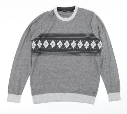 Colin Montgomerie Womens Grey Striped Knit Pullover Jumper Size S