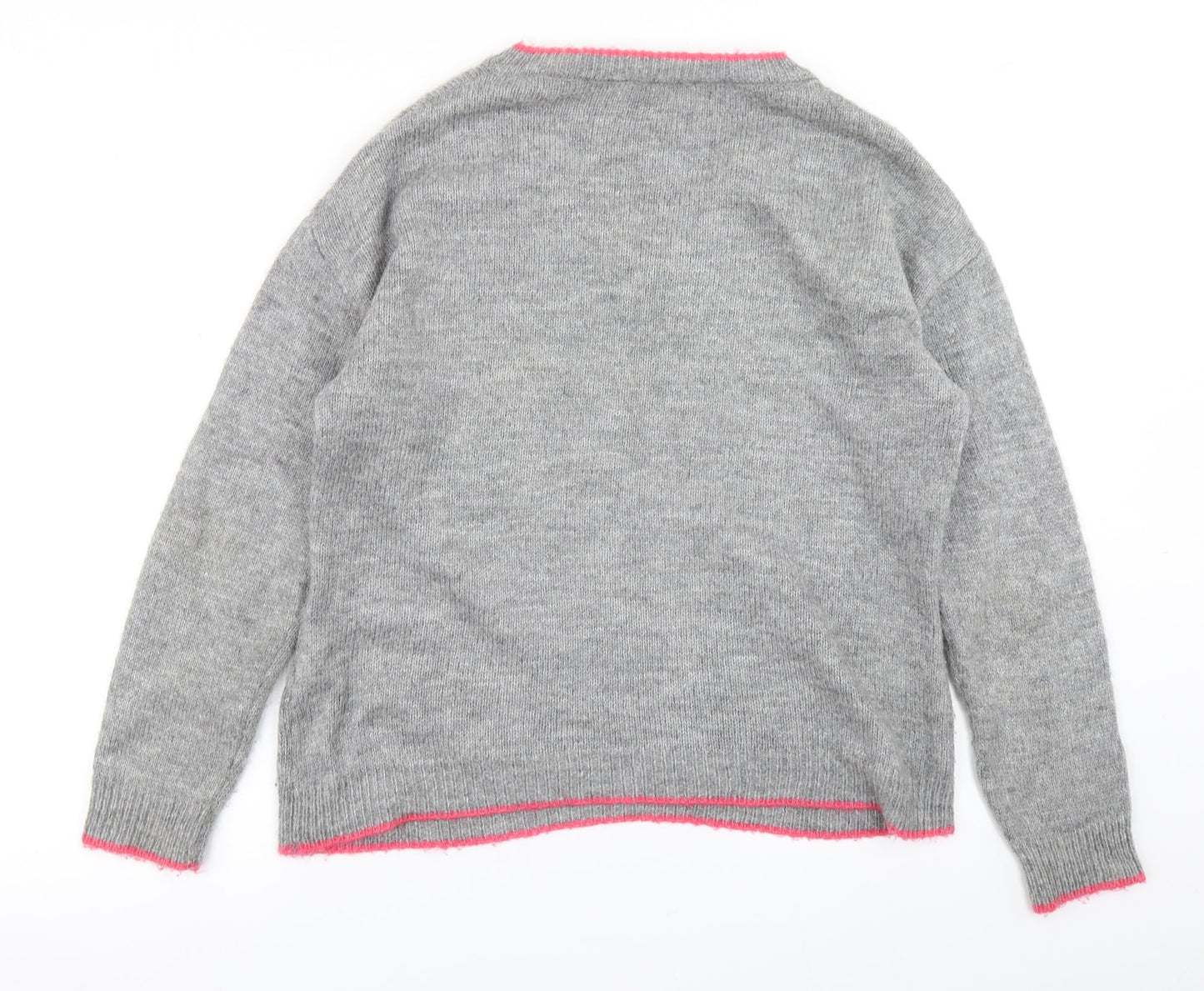 Primark Womens Grey Floral Knit Pullover Jumper Size S