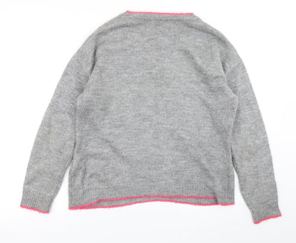 Primark Womens Grey Floral Knit Pullover Jumper Size S