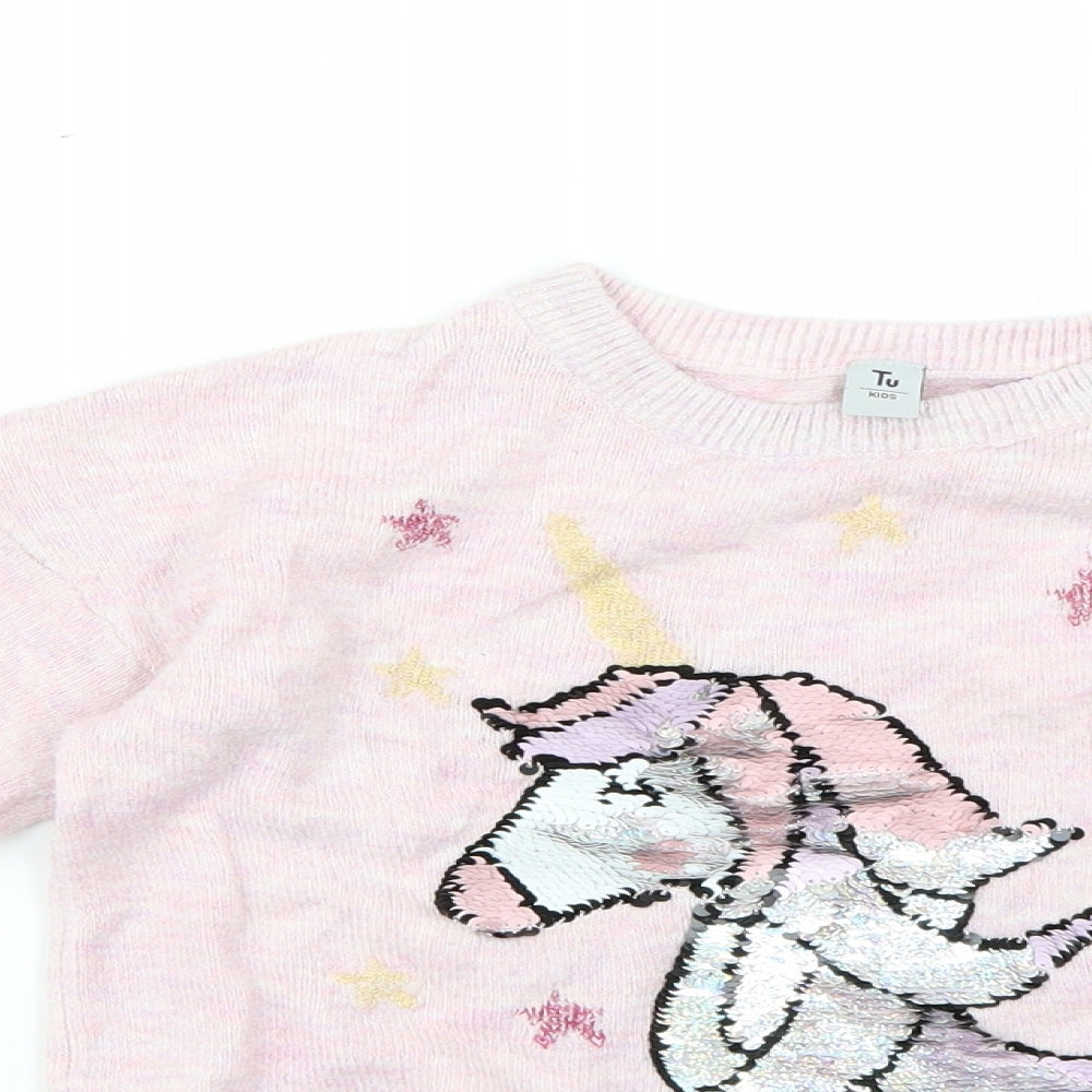 TU Girls Purple Geometric  Pullover Jumper Size 8 Years