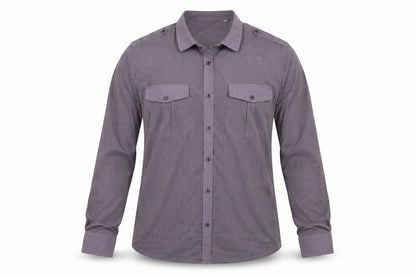 Front view of River Island men’s purple button-up, size M