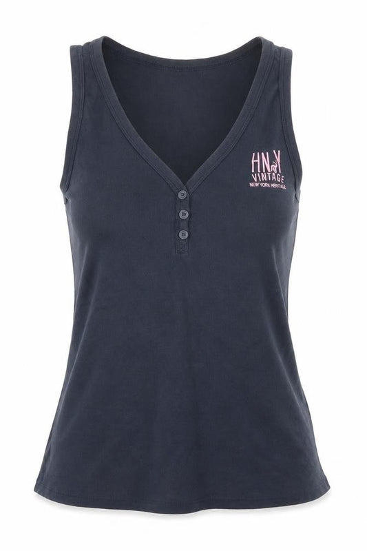 Front view of MNY women’s blue basic tank, size L
