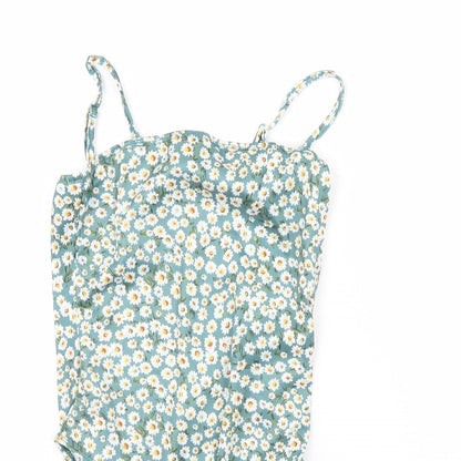 SheIn Womens Green Floral  Bodysuit One-Piece Size XS
