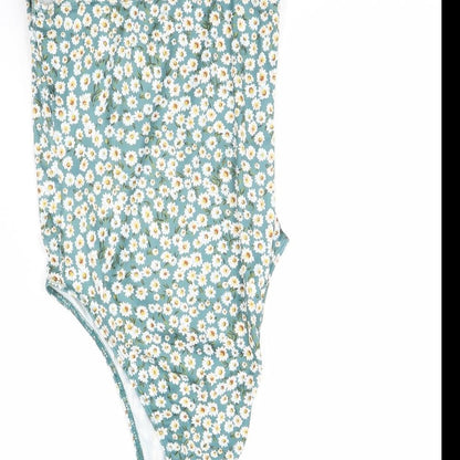 SheIn Womens Green Floral  Bodysuit One-Piece Size XS