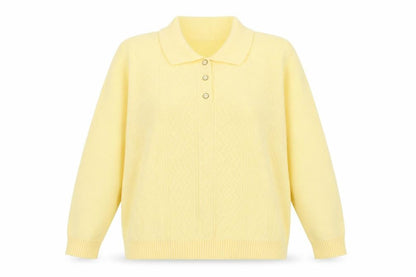 Front view of Lizzi Clarke women’s yellow henley jumper, size L