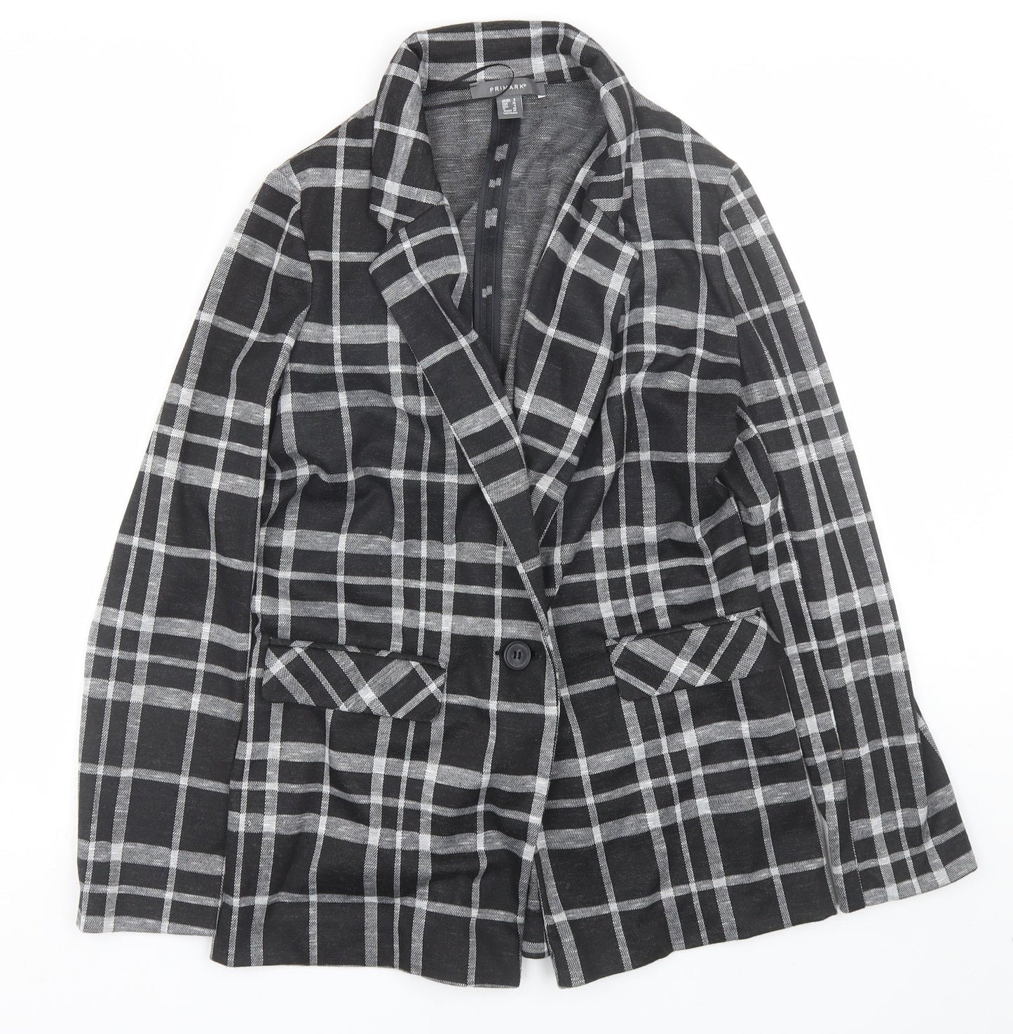 Primark Womens Black Plaid  Jacket Suit Size 8