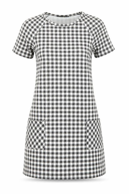 Front view of Atmosphere women’s black check t-shirt dress, size UK 10