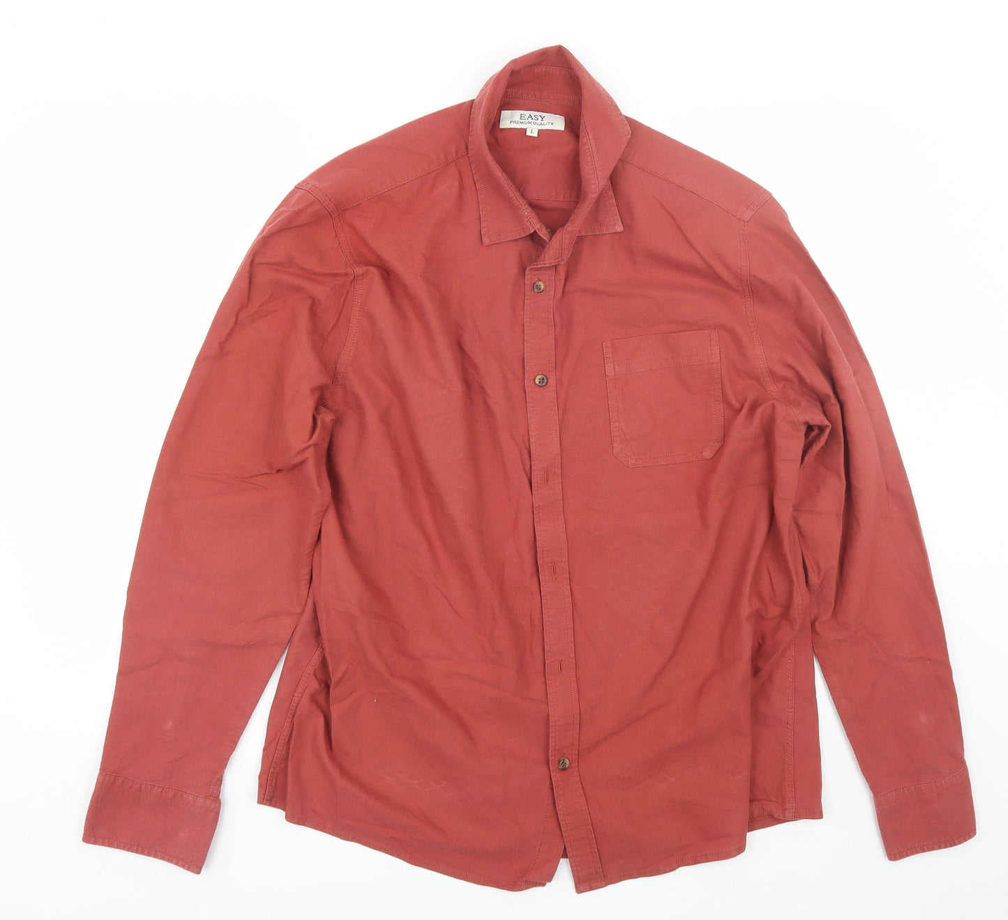 Mens UK Size L Easy Red  Button-Up Long Sleeve Casual Shirt