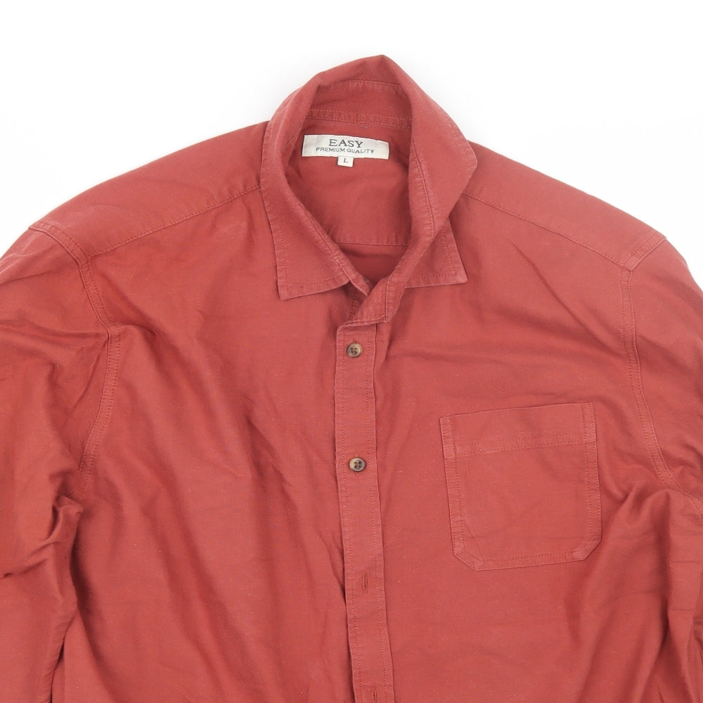 Mens UK Size L Easy Red  Button-Up Long Sleeve Casual Shirt