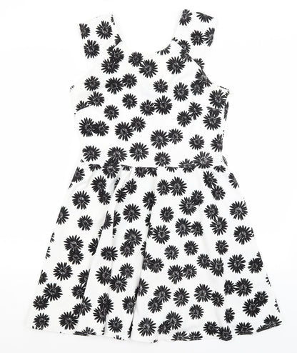 Club L Womens White Floral  Fit & Flare  Size 12