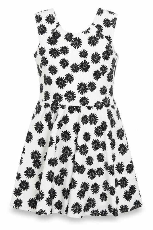 Front view of Club L women’s white floral fit & flare, size UK 12