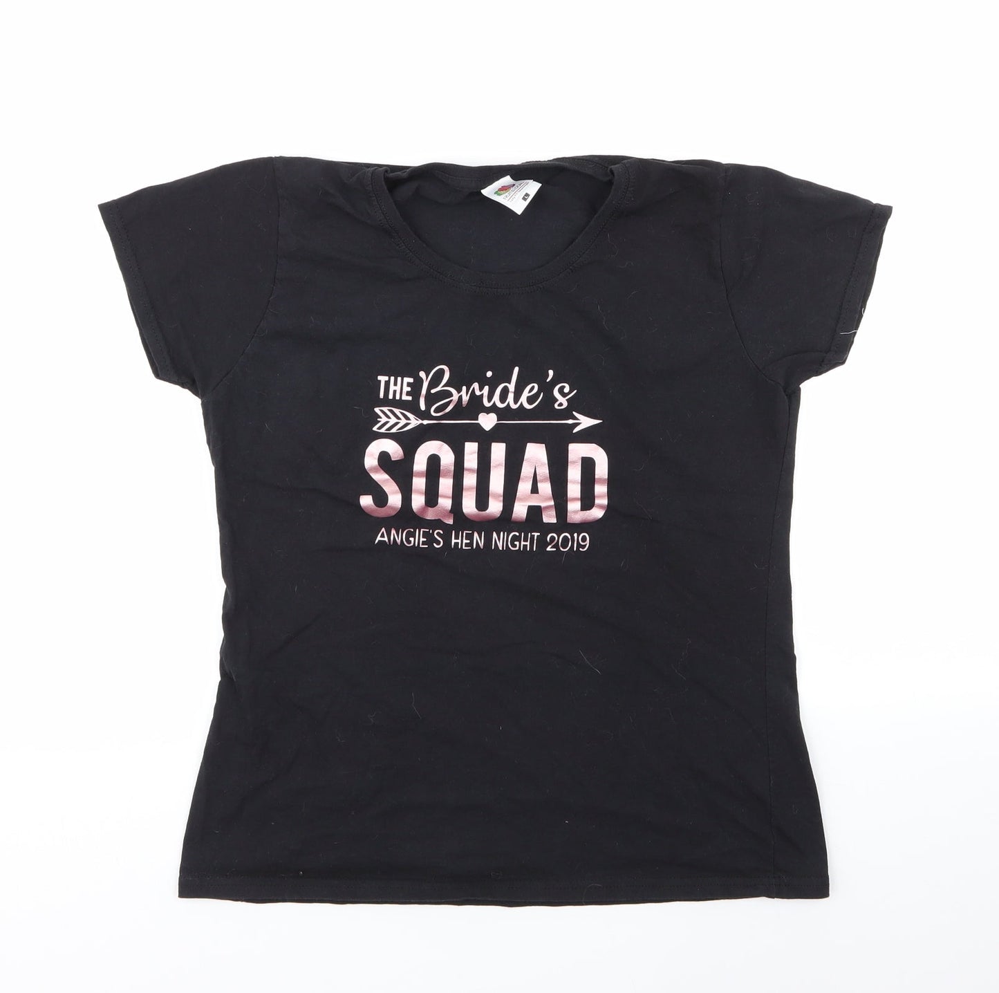 Womens UK Size L Fruit of the Loom Black Basic T-Shirt