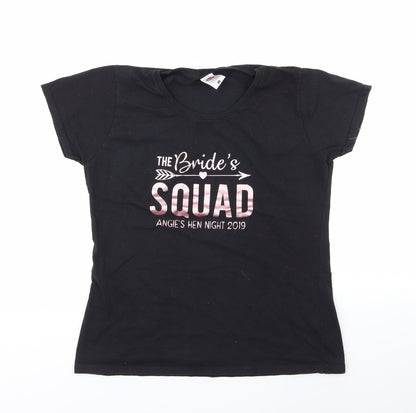 Womens UK Size L Fruit of the Loom Black Basic T-Shirt