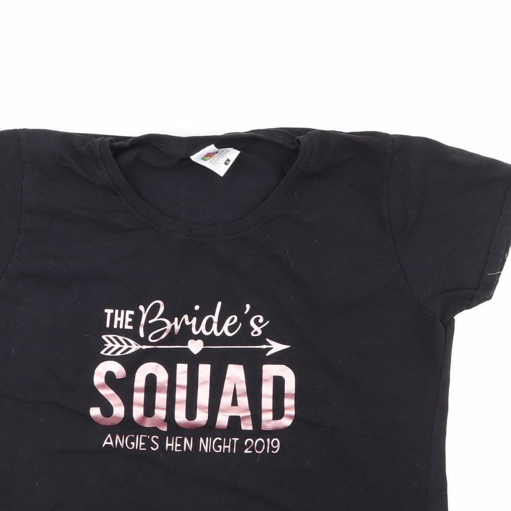 Womens UK Size L Fruit of the Loom Black Basic T-Shirt