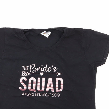 Womens UK Size L Fruit of the Loom Black Basic T-Shirt