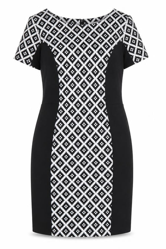 Front view of Peacocks women’s multicoloured geometric fit & flare, size UK 12