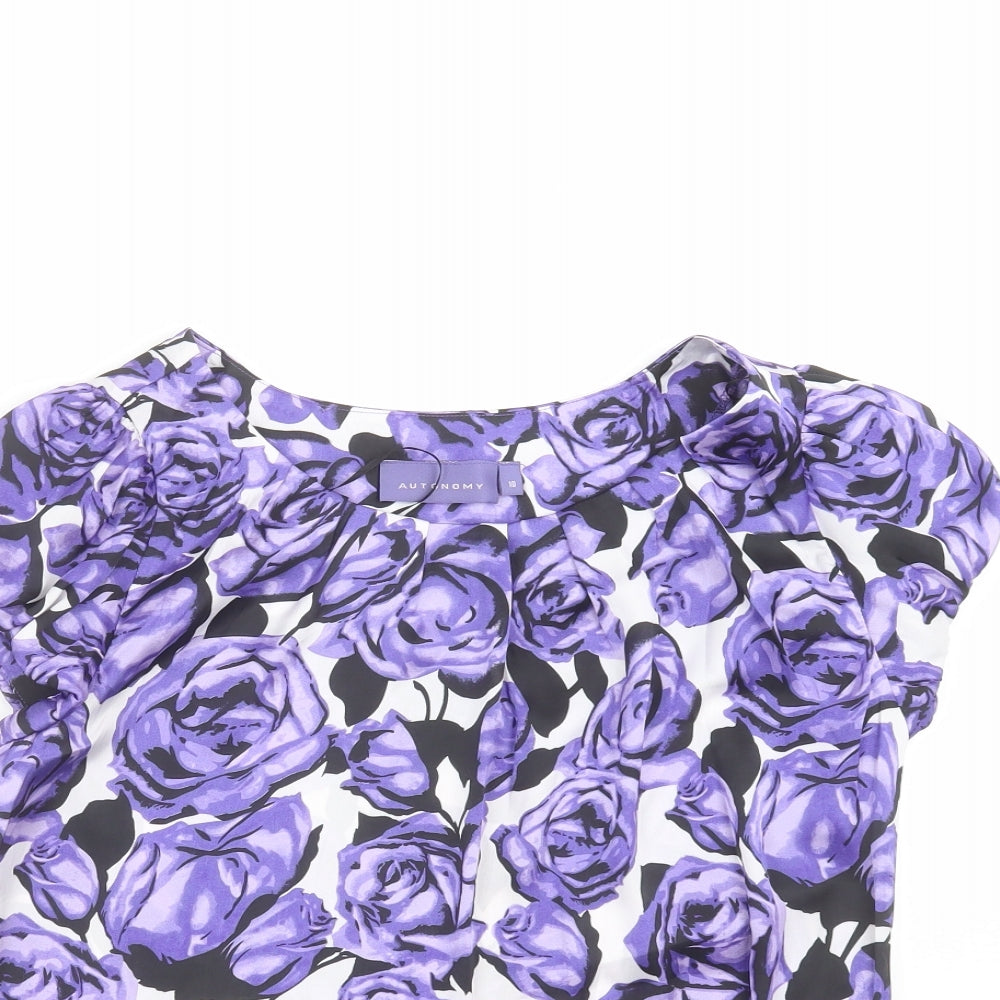 Autonomy Womens Purple Floral  Basic Blouse Size 10