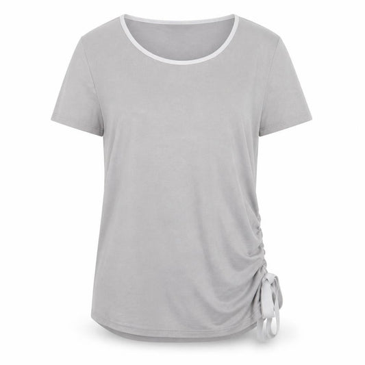 Front view of Roman women’s grey basic t-shirt, size UK 12, - ruched side