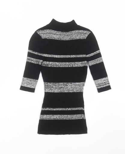LU NYC Womens Black Striped Knit Pullover Jumper Size M  - stretch fabric