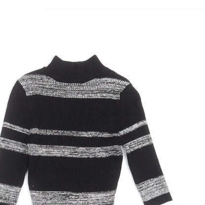 LU NYC Womens Black Striped Knit Pullover Jumper Size M  - stretch fabric