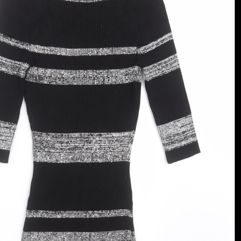 LU NYC Womens Black Striped Knit Pullover Jumper Size M  - stretch fabric