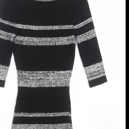 LU NYC Womens Black Striped Knit Pullover Jumper Size M  - stretch fabric