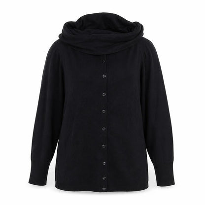 Front view of Preworn women’s black cardigan jumper, size M