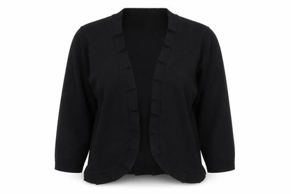 Front view of Preworn women’s black rayon cardigan jumper, size M