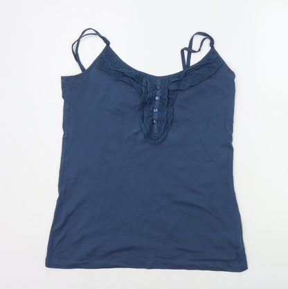 Denim & Co. Womens Blue Houndstooth  Basic Tank Size 14