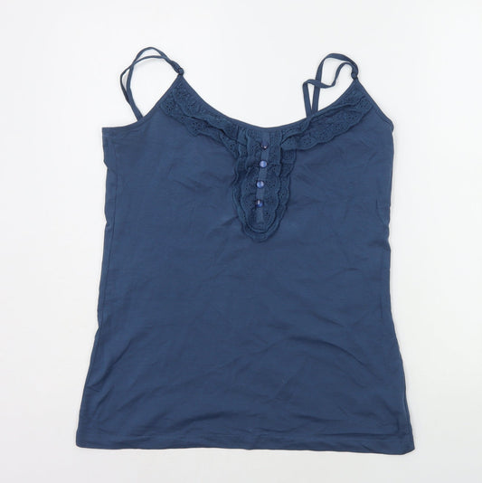 Denim & Co. Womens Blue Houndstooth  Basic Tank Size 14