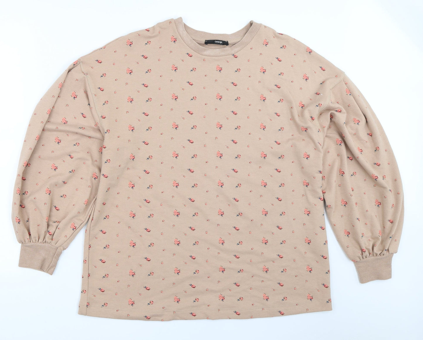 George Womens Beige Floral  Pullover Sweatshirt Size L