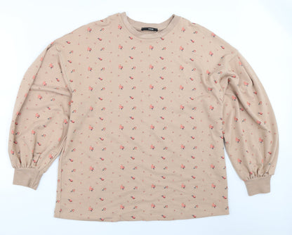 George Womens Beige Floral  Pullover Sweatshirt Size L