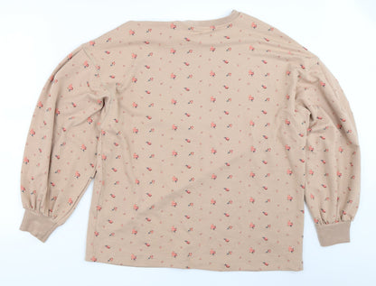 George Womens Beige Floral  Pullover Sweatshirt Size L