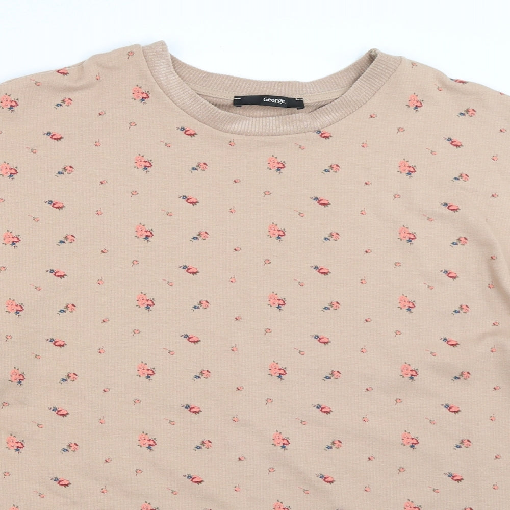 George Womens Beige Floral  Pullover Sweatshirt Size L