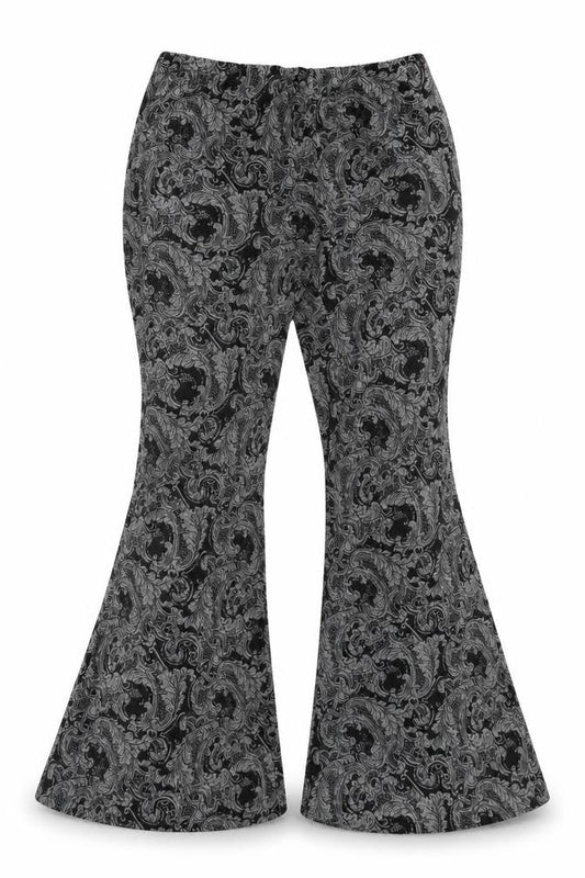 Front view of QED London women’s grey paisley bloomer trousers, size S, 29-inch leg