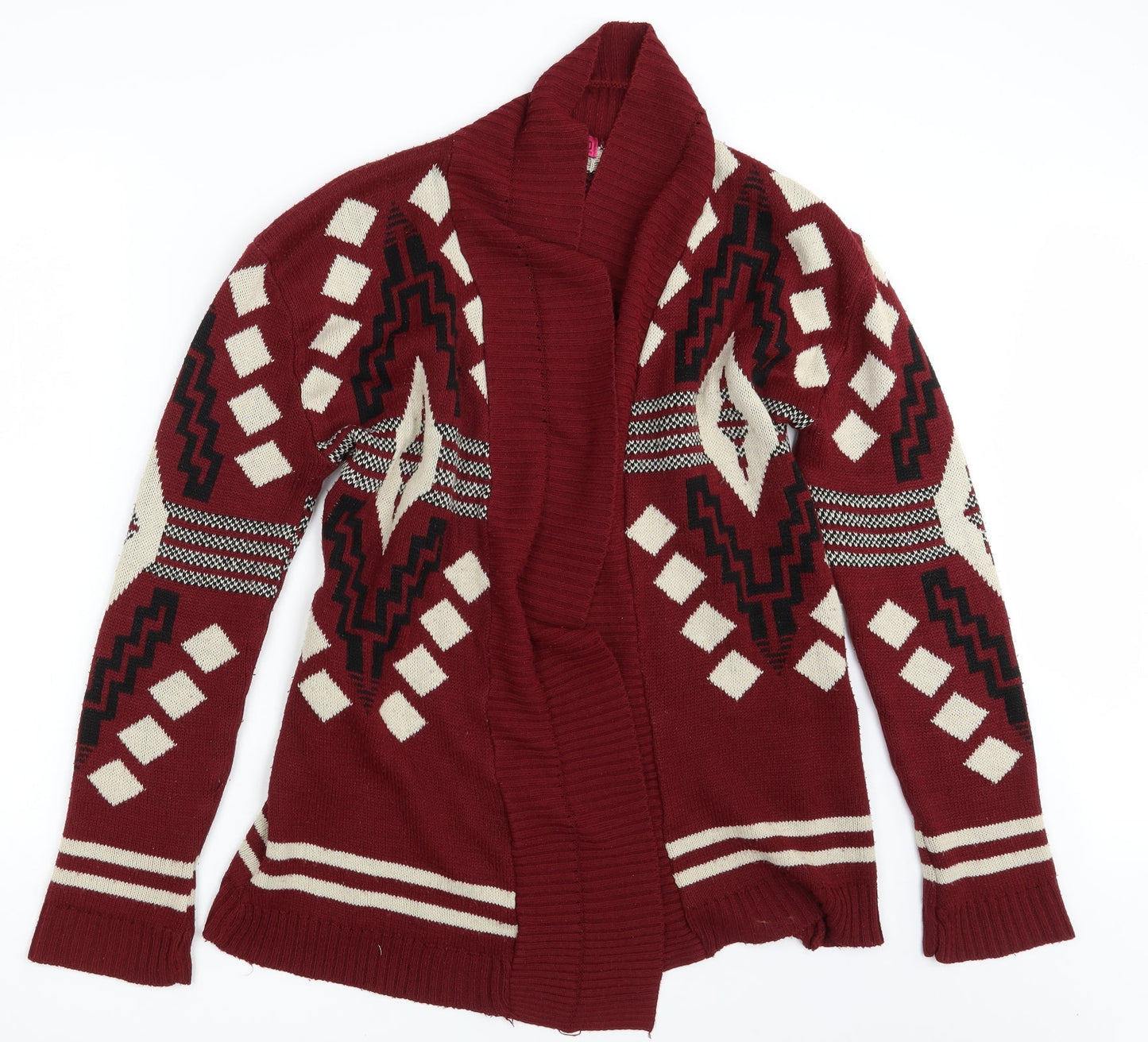 Boohoo Womens Red Geometric Knit Wrap Jumper Size M