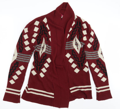 Boohoo Womens Red Geometric Knit Wrap Jumper Size M
