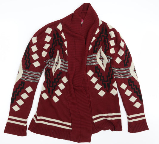 Boohoo Womens Red Geometric Knit Wrap Jumper Size M