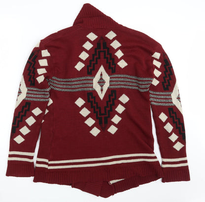 Boohoo Womens Red Geometric Knit Wrap Jumper Size M