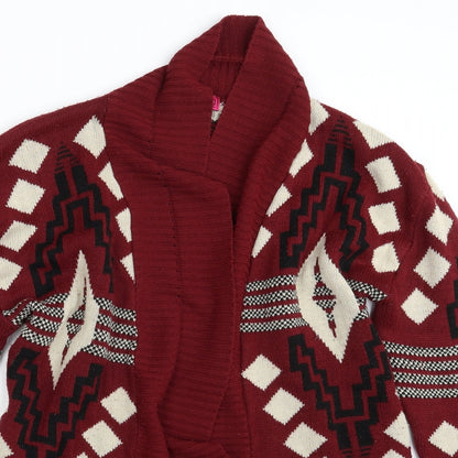 Boohoo Womens Red Geometric Knit Wrap Jumper Size M