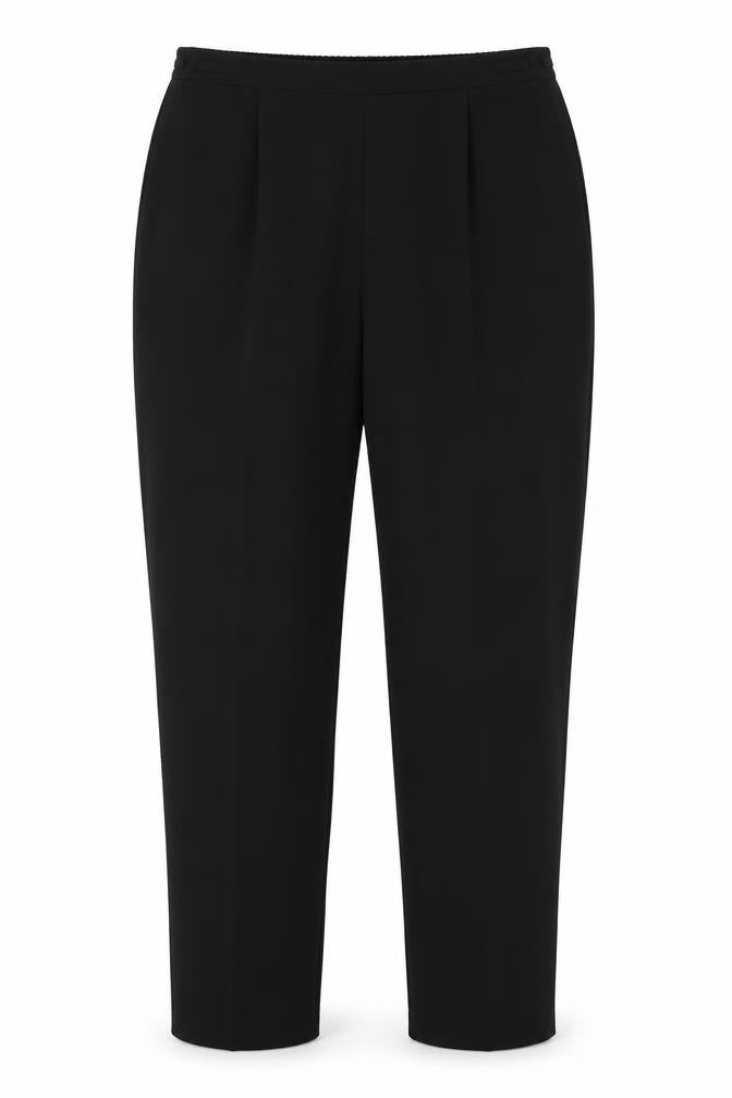 Front view of Bonmarché, women’s black trousers, size UK 18, 30-inch leg
