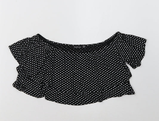 Boohoo Womens Black Polka Dot  Cropped Tank Size 10