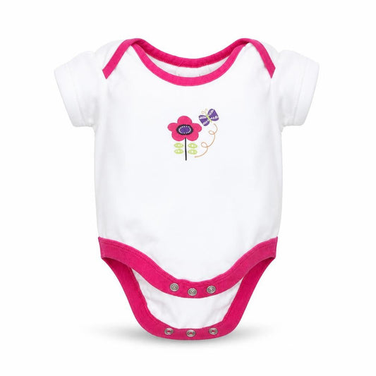 Front view of Bluezoo girls’ white floral babygrow one-piece, size 0-3, months