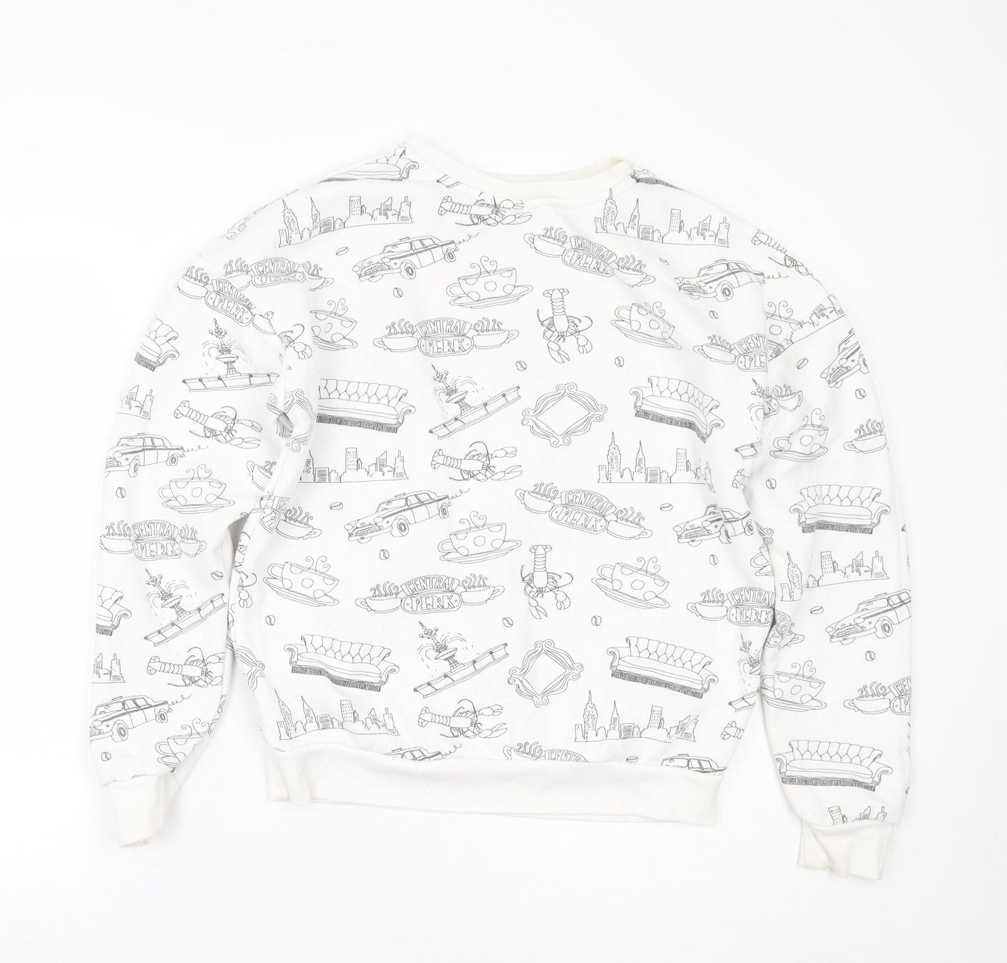 Primark Womens White Geometric  Pullover Jumper Size XS  - Friends Central Perk